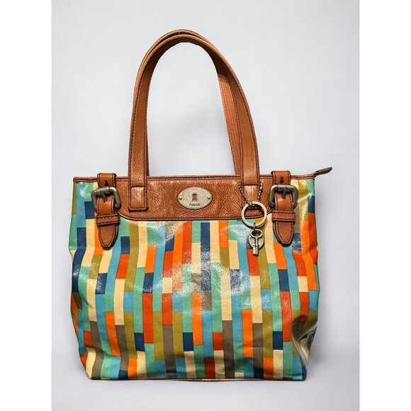 Fossil Multi-Color Stripe Coated Canvas & Leather Shoulder Bag - Picture 3 of 14